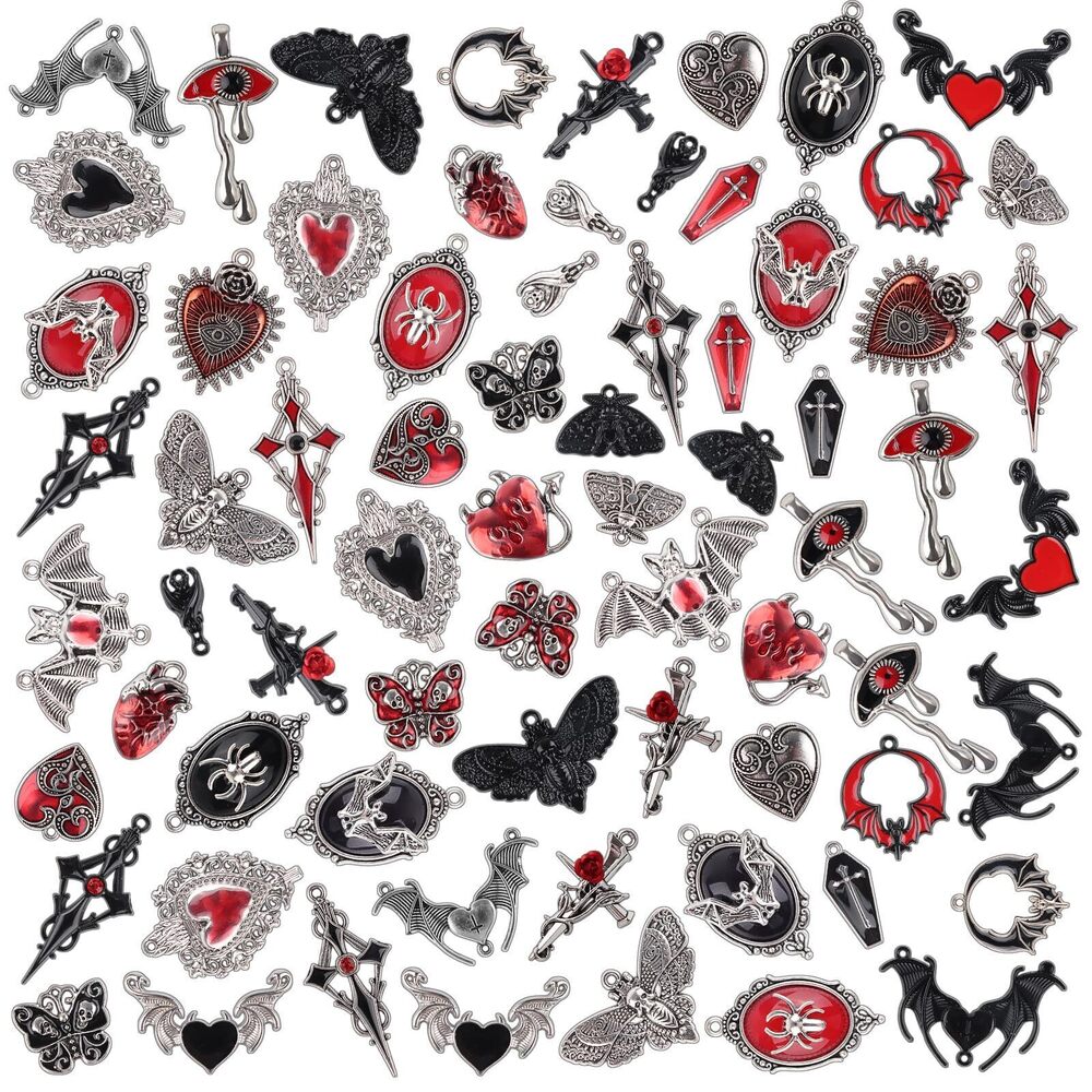 5435 70PCS Halloween Charms for Jewelry Making - Coffin Skull Alloy Dangle